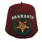  Amaranth fez-Rhinestone letters- Scarlet with Yellow tassel