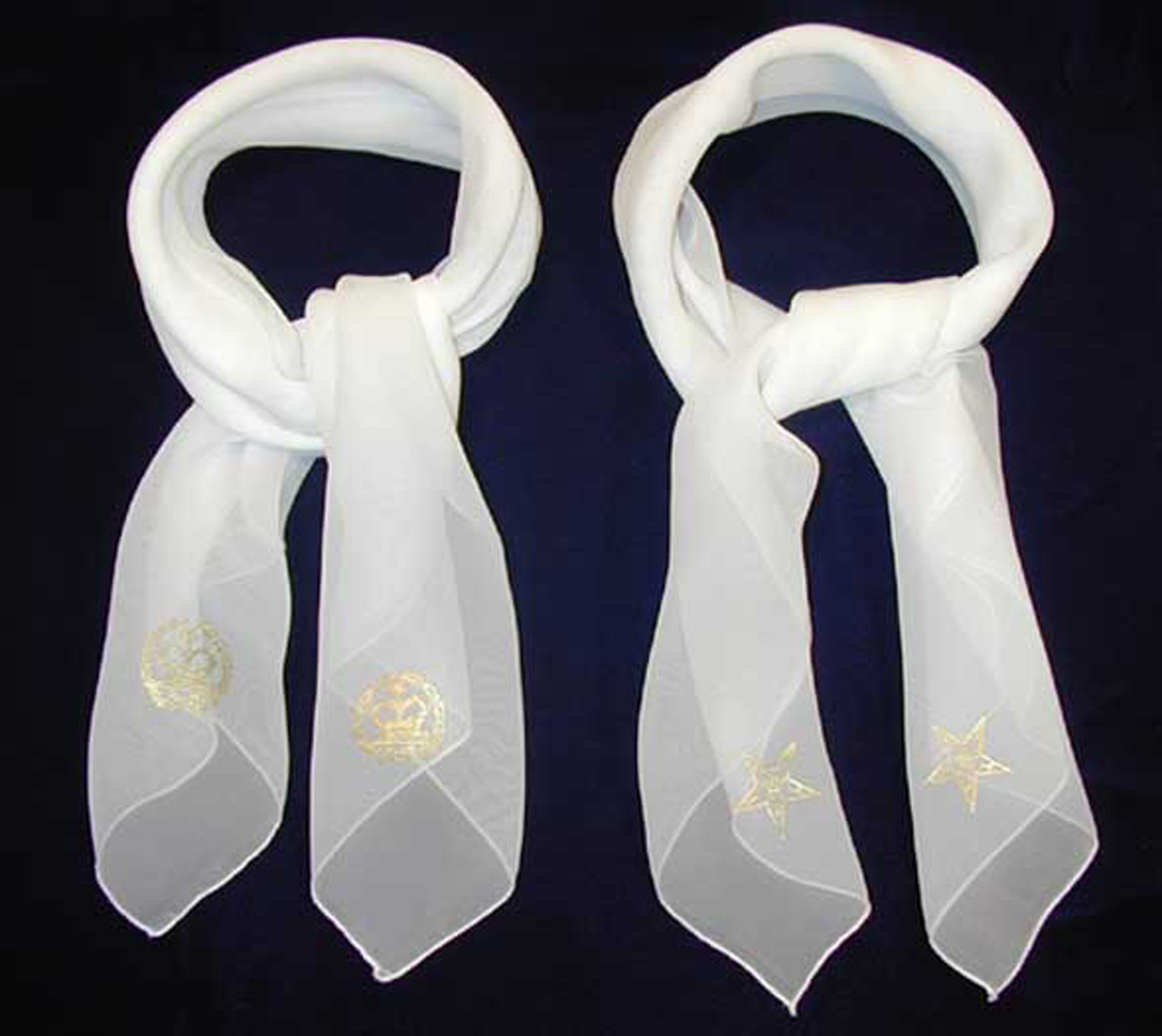 White polyester/Chiffon Scarf with emblem