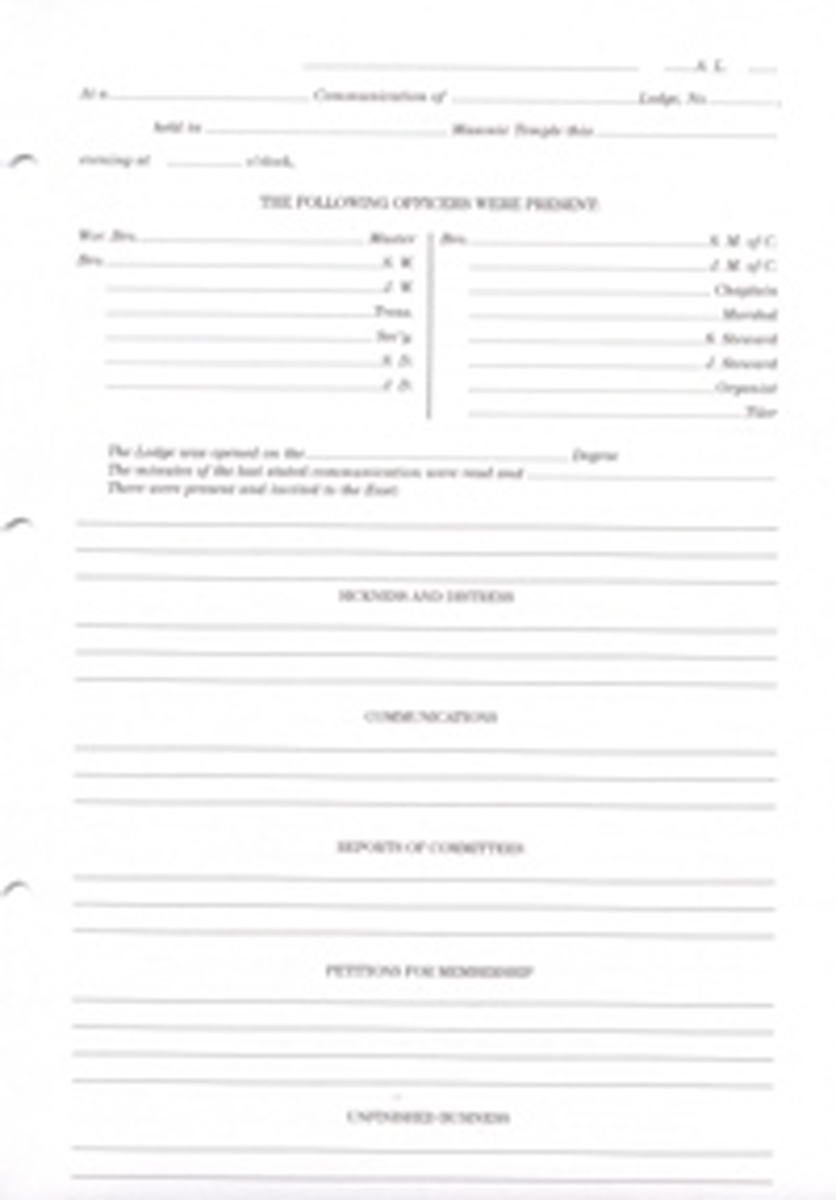 Masonic Minute Book Sheets (25) for 191