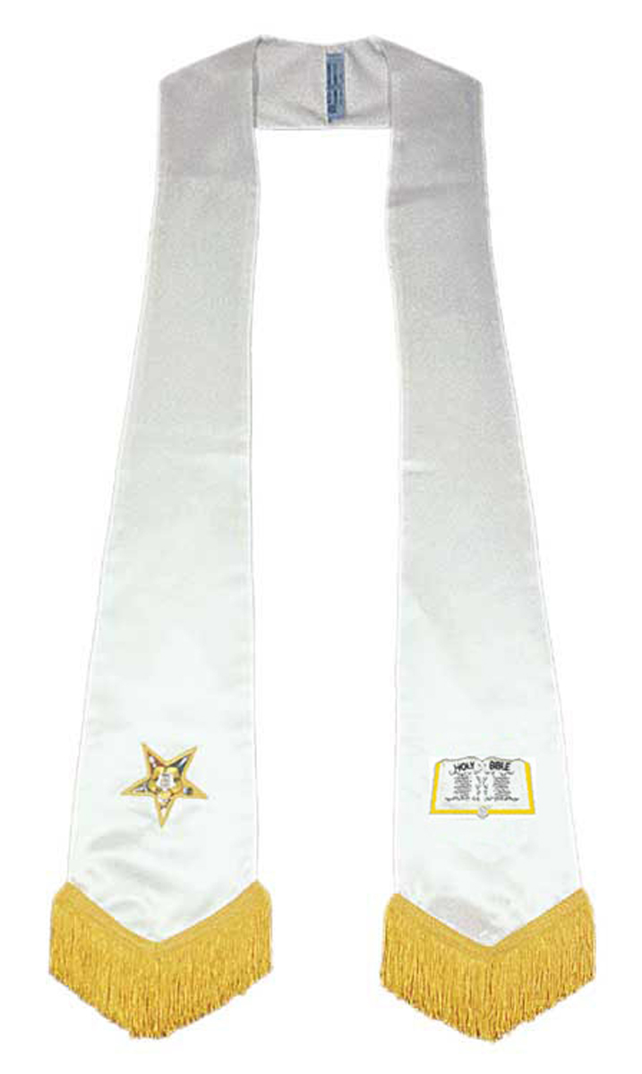 White Satin Stole with embroidered open bible & star