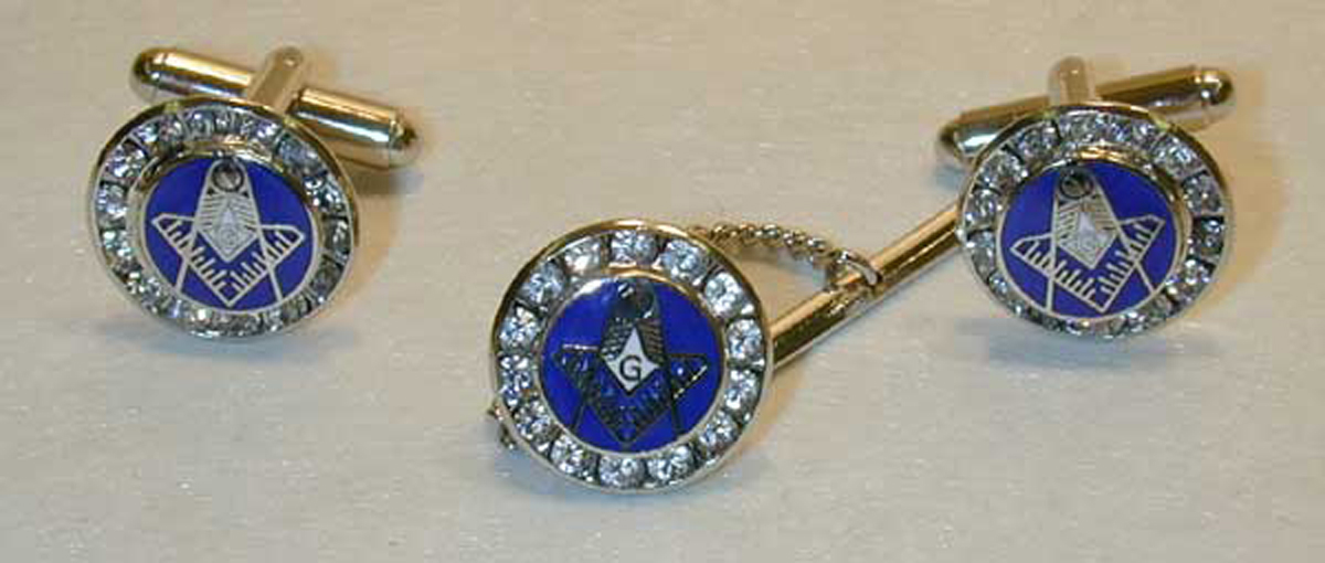 Masonic Cuff Link / Tie Tac set in silver tone