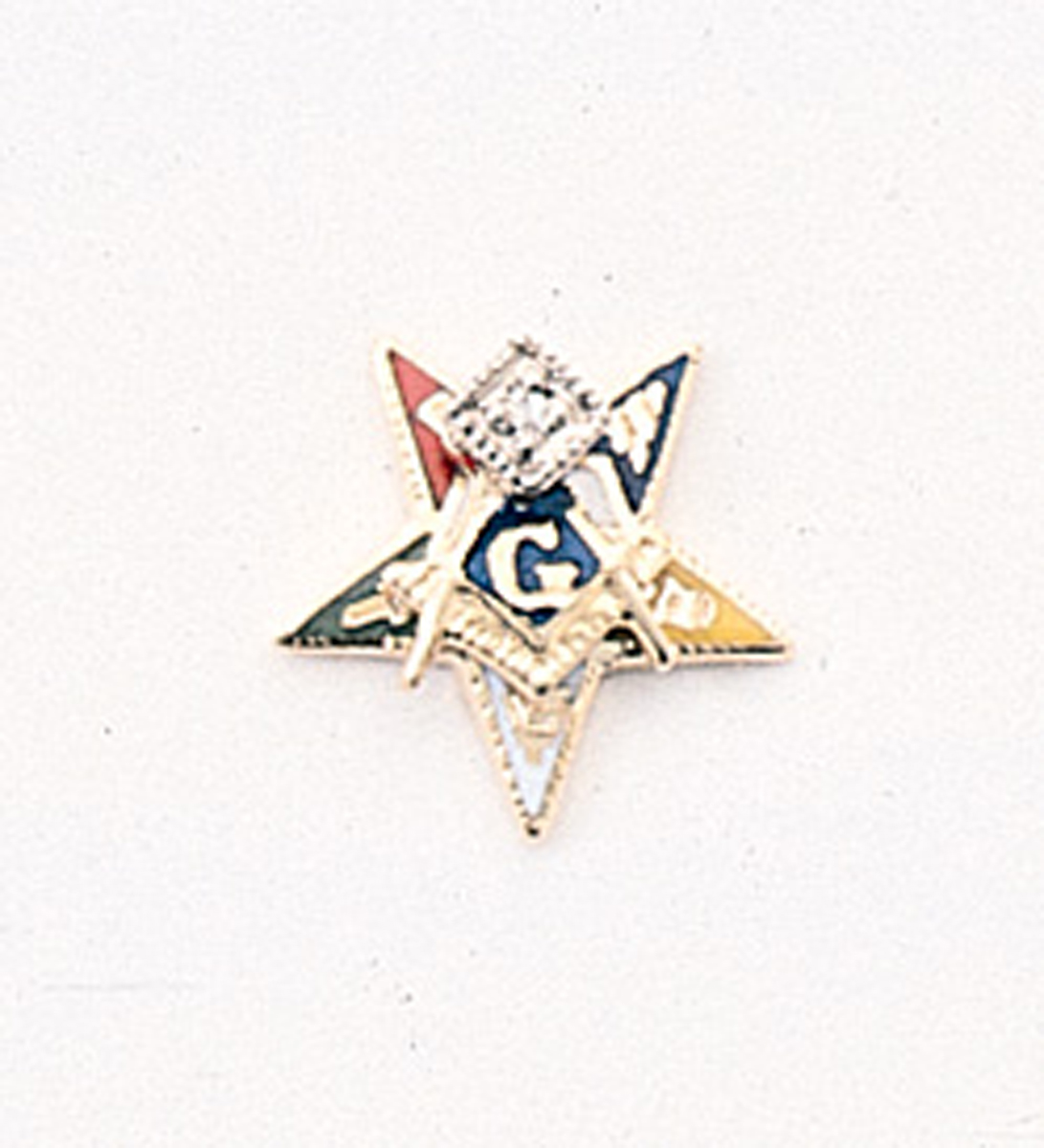 Eastern Star Patron Lapel Button in 14K YG with colored enamel and 1 pt diamond