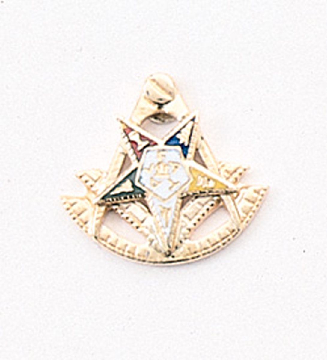 Combination Eastern Star Patron / Past Master Lapel Button in 14K YG with colored enamel 