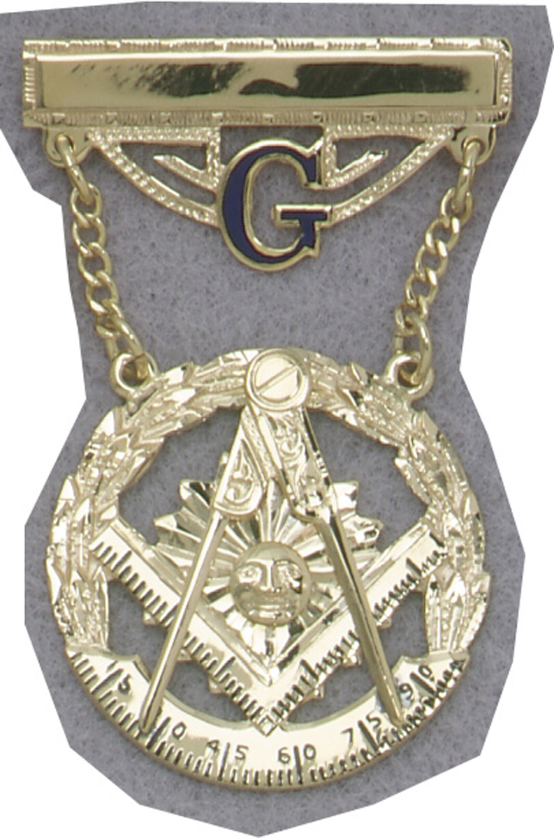  Past Master swinger jewel. Gold Filled. Square, Compass & Quadrant surrounded by wreath