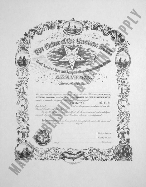 Order of Eastern Star Member Certificate AF&AM Affiliated