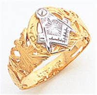Master Mason ring Round front with S&C and "G" - 10K W&YG