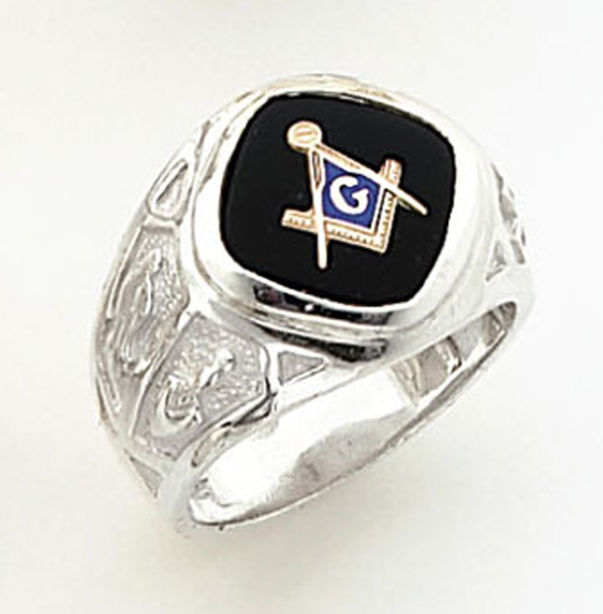 Master Mason ring Diamond shaped stone & rounded edges with S&C and "G"- Sterling Silver