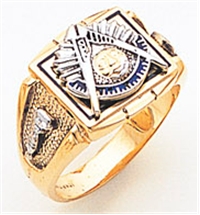 Past Master ring Square front, Compass & Quadrant with Sun - Sterling Silver