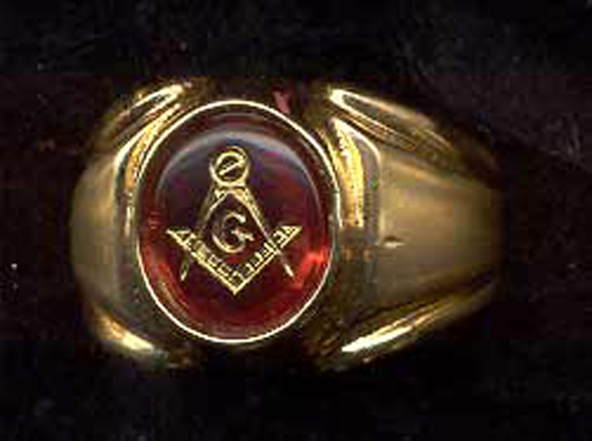 Masonic Synthetic Ruby Ring