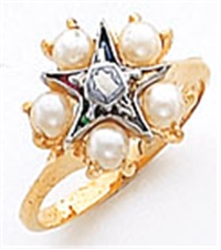 O.E.S. 10K Member's ring with Pearls and Star point emblem