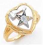 Past Matron Heart shaped Mother of Pearl ring with raised star & gavel