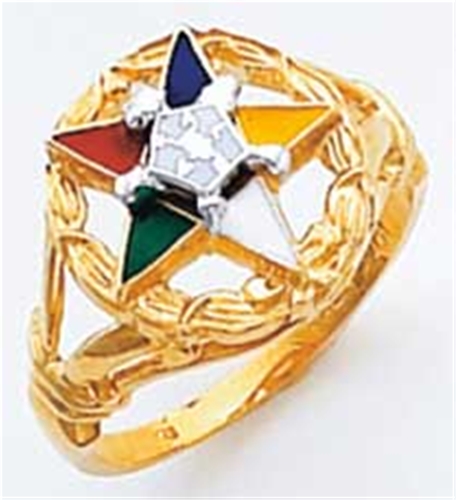 O.E.S.. Member's 10karat open back enameled star ring