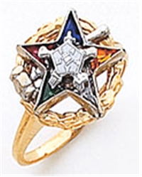 Past Matron Open side ring with raised star point emblem and split gavel