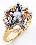 Past Matron Open side ring with raised star point emblem and split gavel