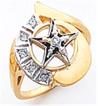 O.E.S. 10K Member's ring with raised star and 5 two point diamonds