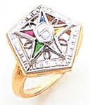 O.E.S. 10K Member's ring with raised star inside pentagon altar center