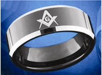 New 8mm Black Plated Tungsten band style ring with Masonic symbol
