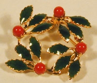 Gold plate enameled holly pin