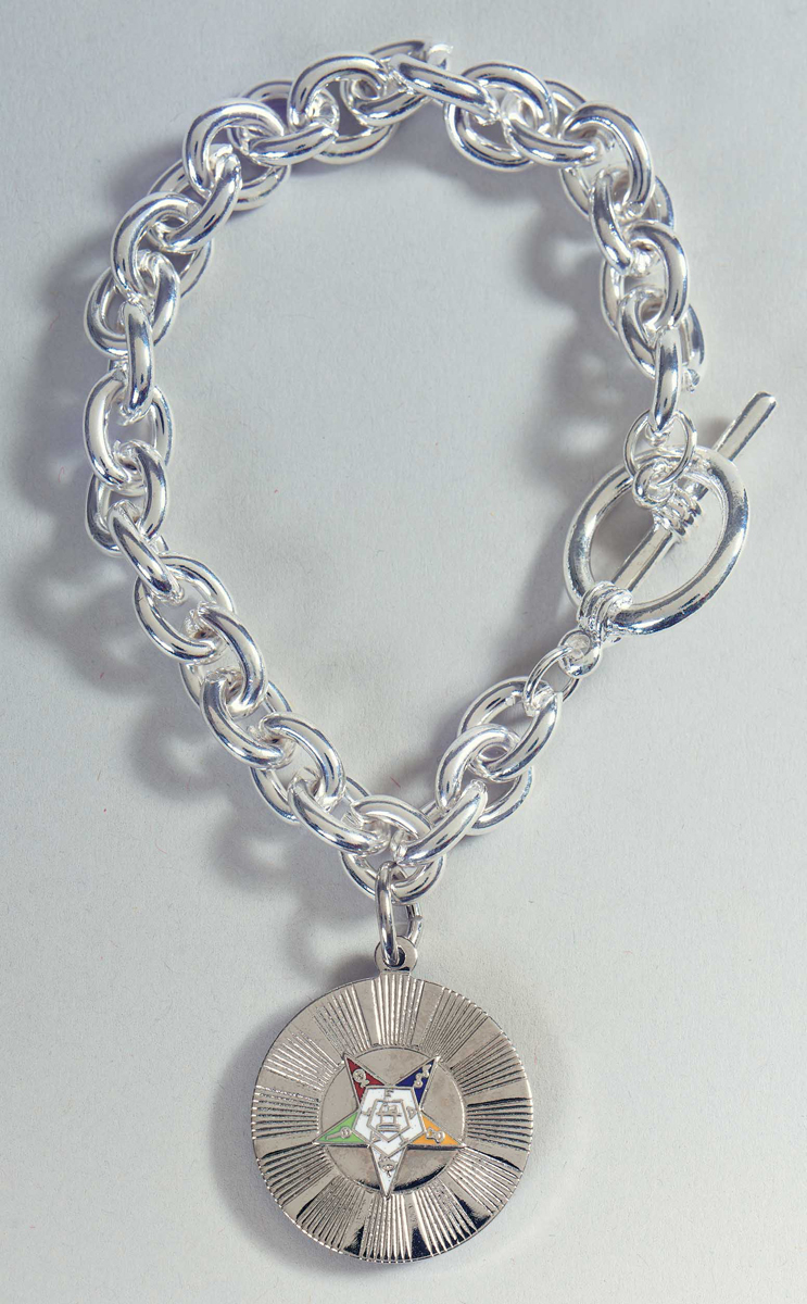 OES Bracelet.Silvertone with enamel star on disk.