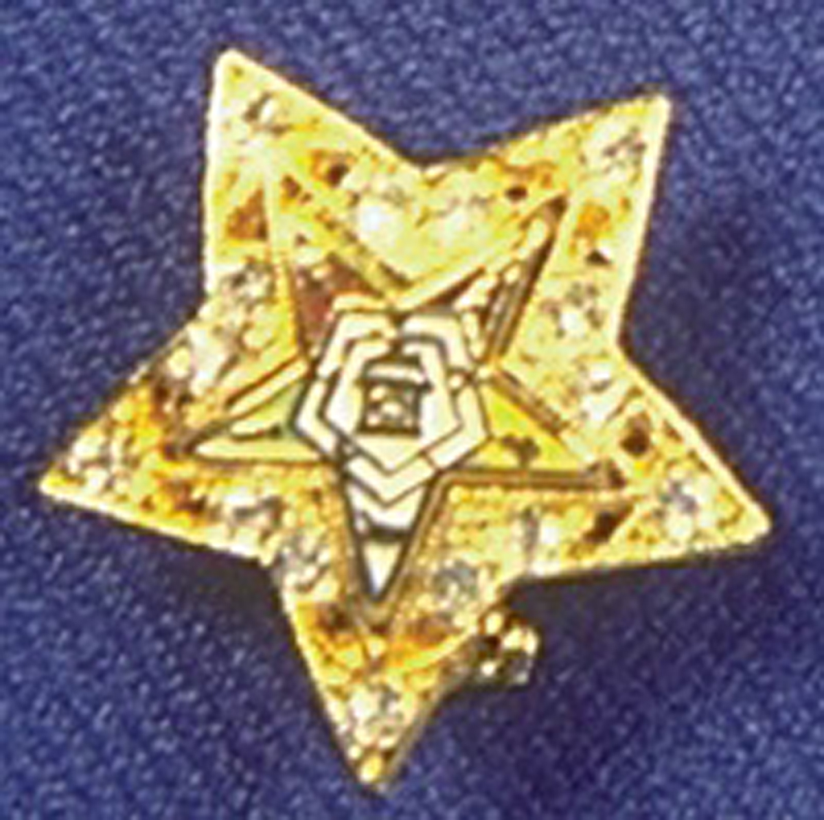 Gold tone OES Star Shaped Pin with Enamel Star and Rhinestones
