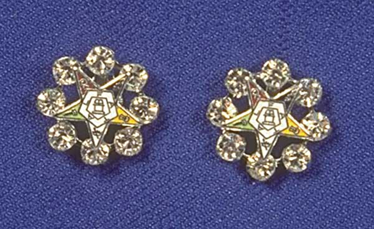 Eastern Star silver tone rhinestone clip on earrings