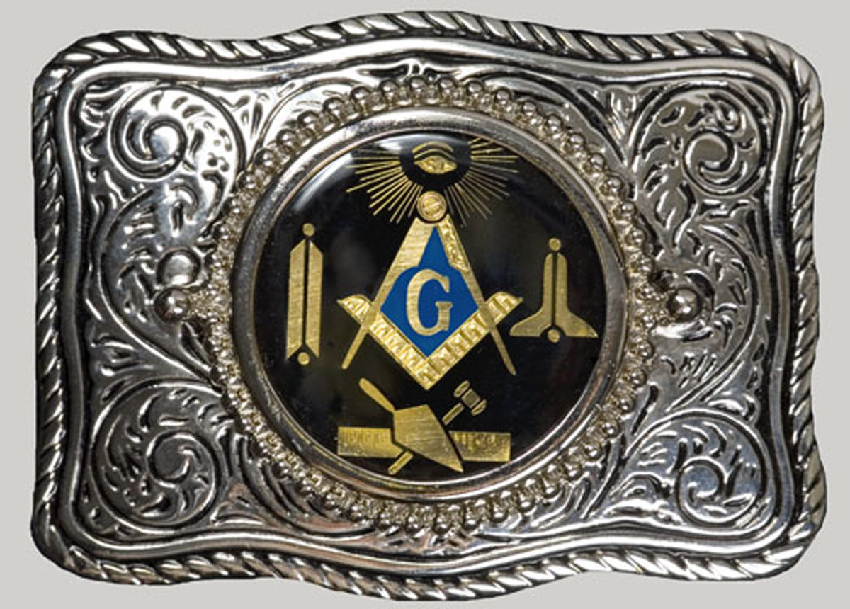 Masonic belt buckle with Blue center