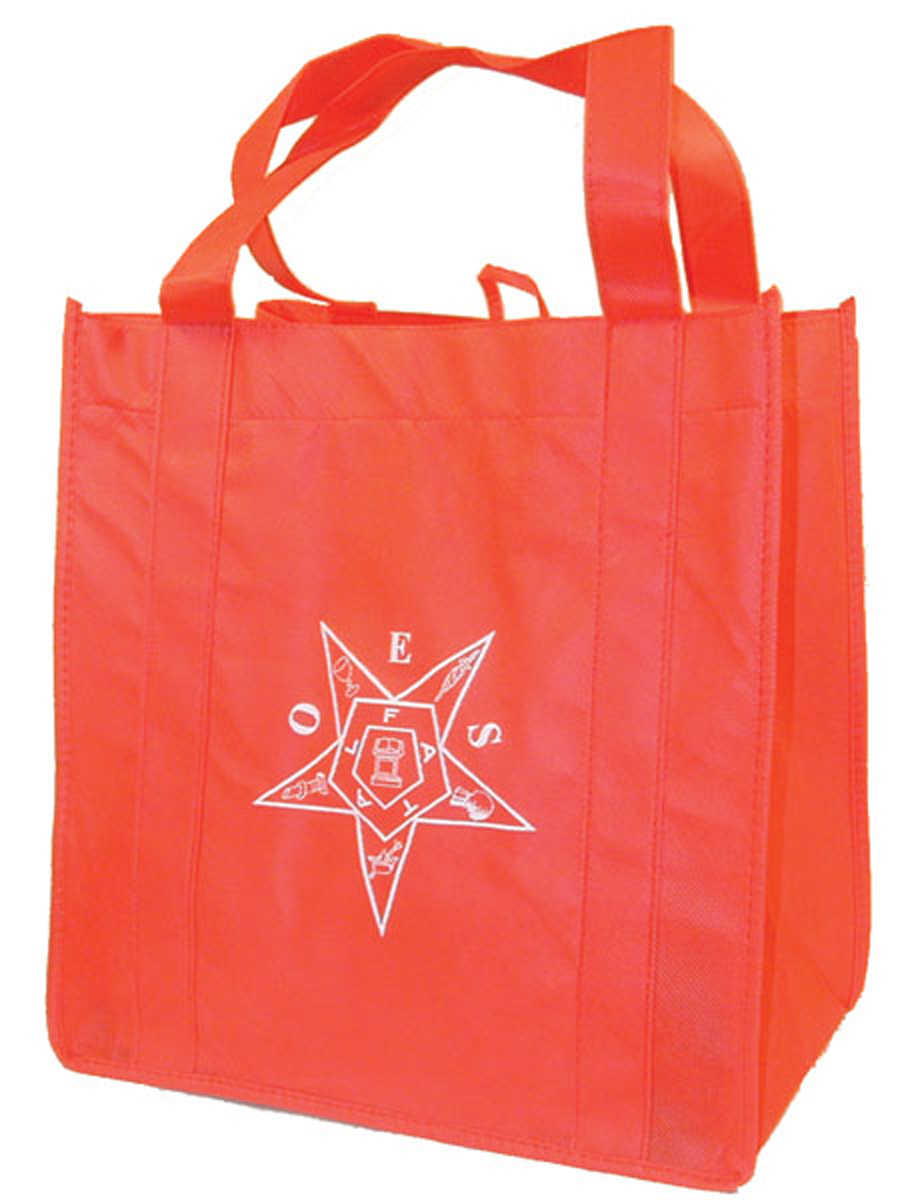 OES  Grocery tote red w/white emb.