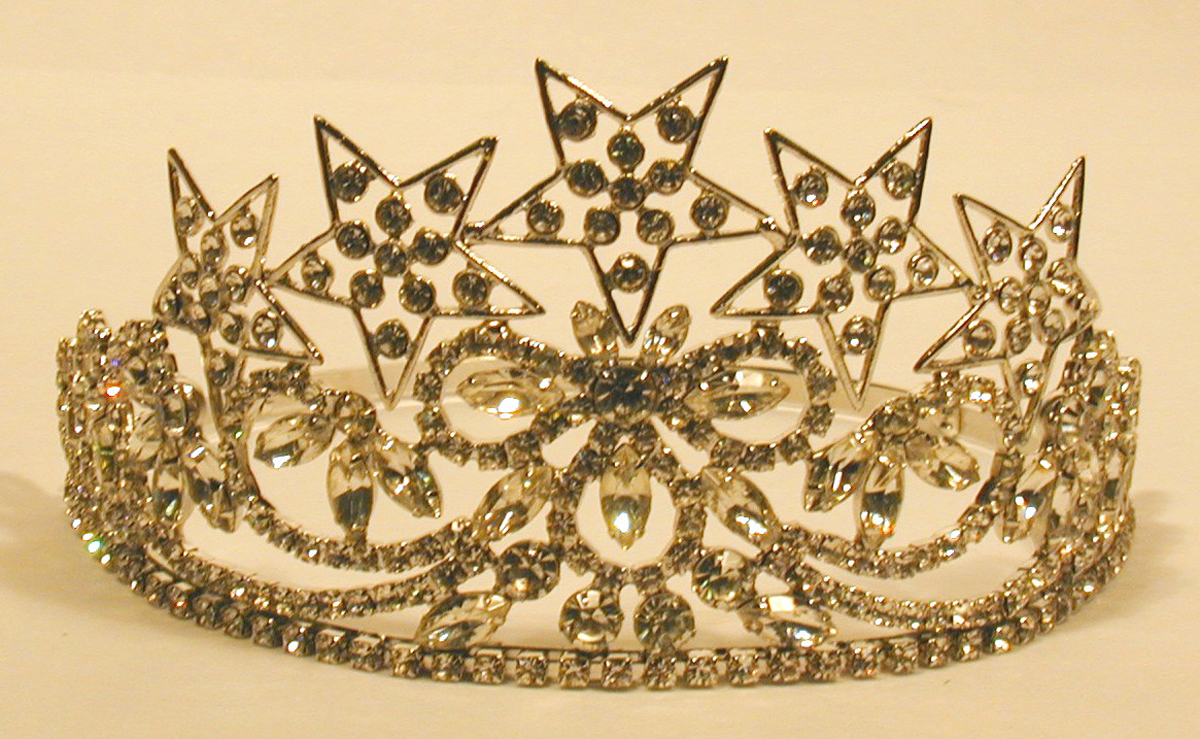 Five Star Eastern Star Crown in silver tone with all white rhinestones