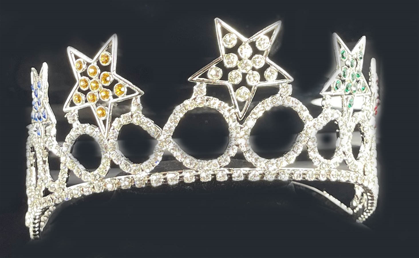 Iris Order of the Eastern Star Crown in silver tone with colored rhinestone in 5 stars