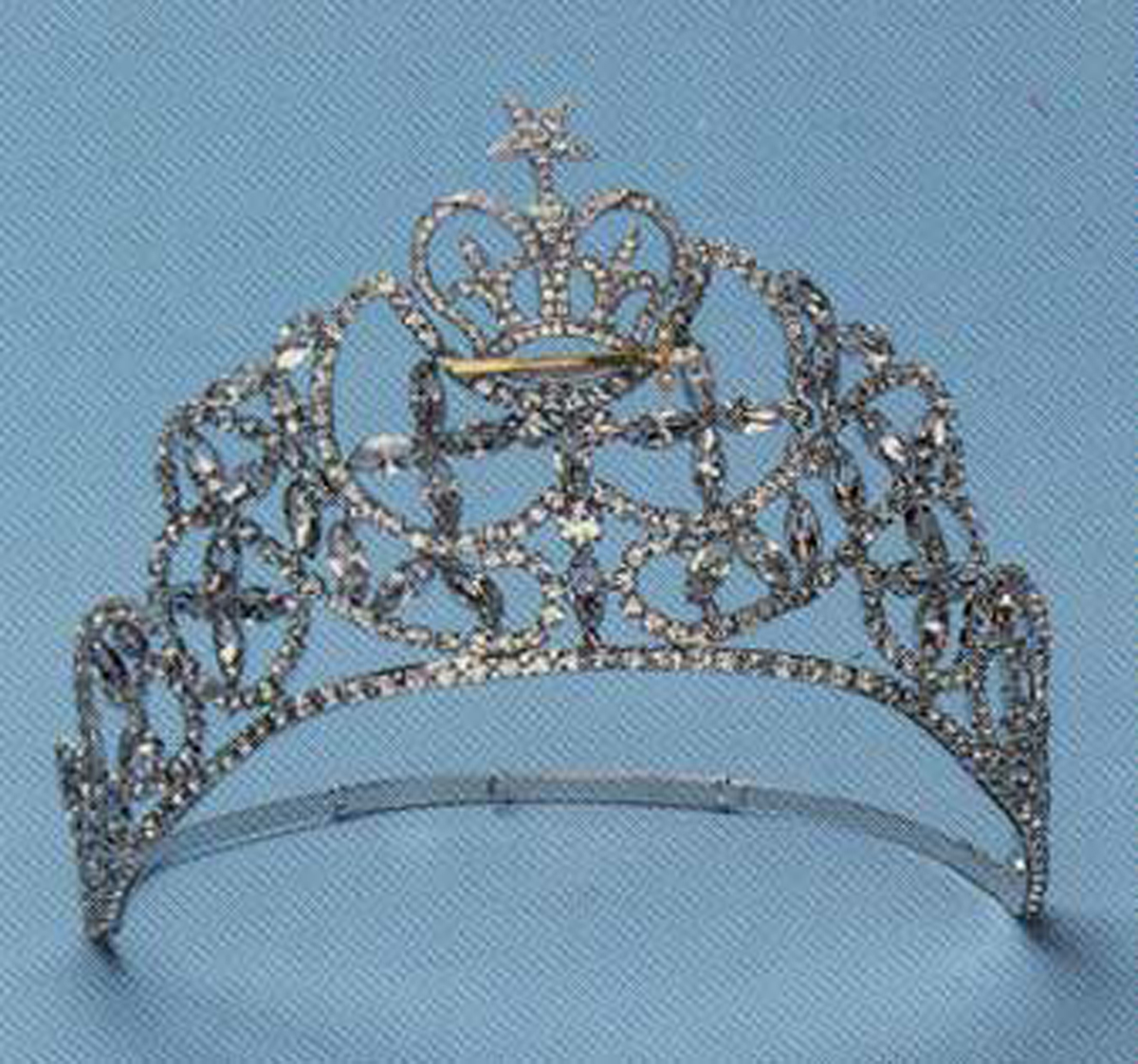 Amaranth rhinestone crown in silver tone with all white stones