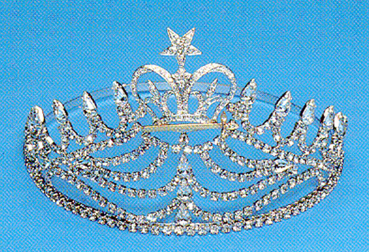 Amaranth rhinestone crown in silver tone with all white stones