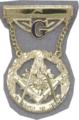  Past Master swinger jewel. Gold Filled with Square, Compass & Quadrant surrounded by wreath.