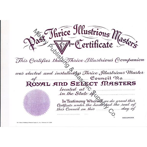 Past Thrice Illustrious Master's Certificate