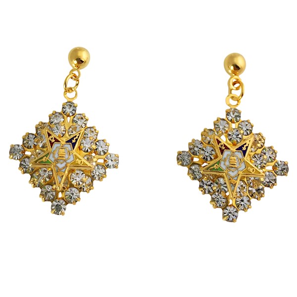 Eastern Star rhinestone dangle pierced earrings