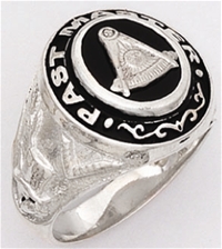 Past Master ring Round stone, Compas & Quadrant with Sun with Words - Sterling Silver