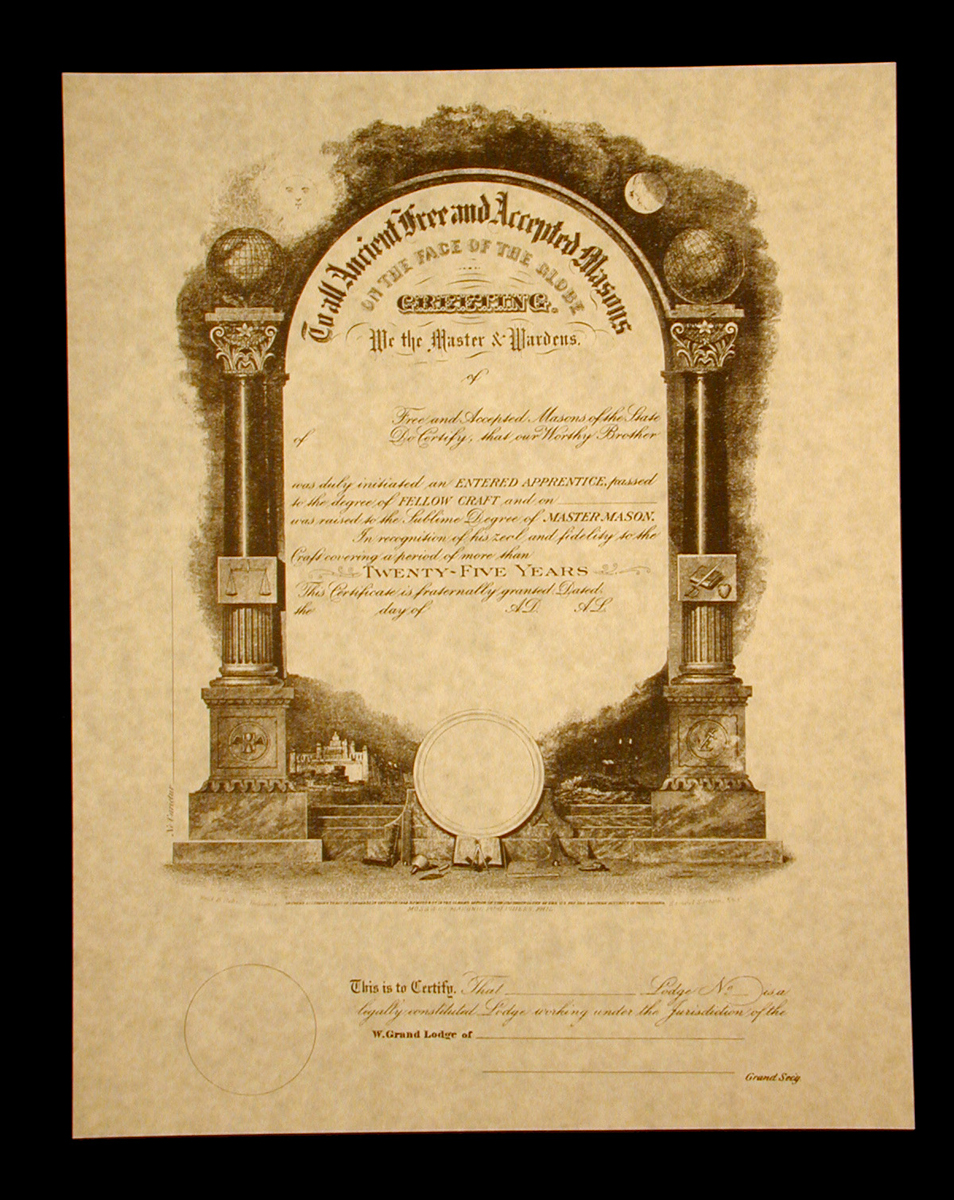 Masonic AF&AM 25 Year Member Certificate