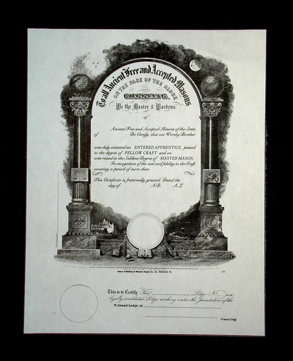Masonic AF&AM Years as Member Certificate