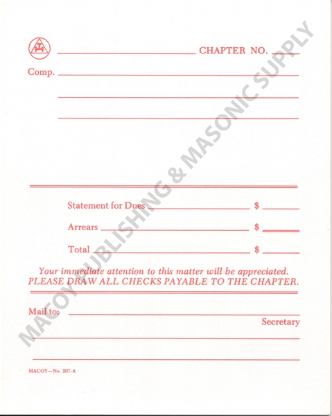 Royal Arch Masons State of Dues & Arrears (50)