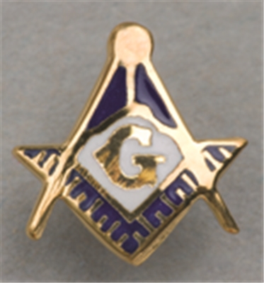 Masonic Lapel Button in 10K YG with blue and white enamel