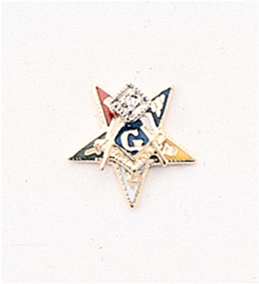 Eastern Star Patron Lapel Button in 14K YG with colored enamel and 1 pt diamond