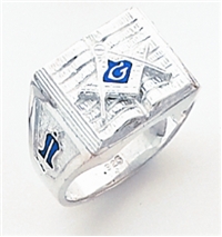 Master Mason ring Square front & S,C and "G" on open Bible - Sterling Silver