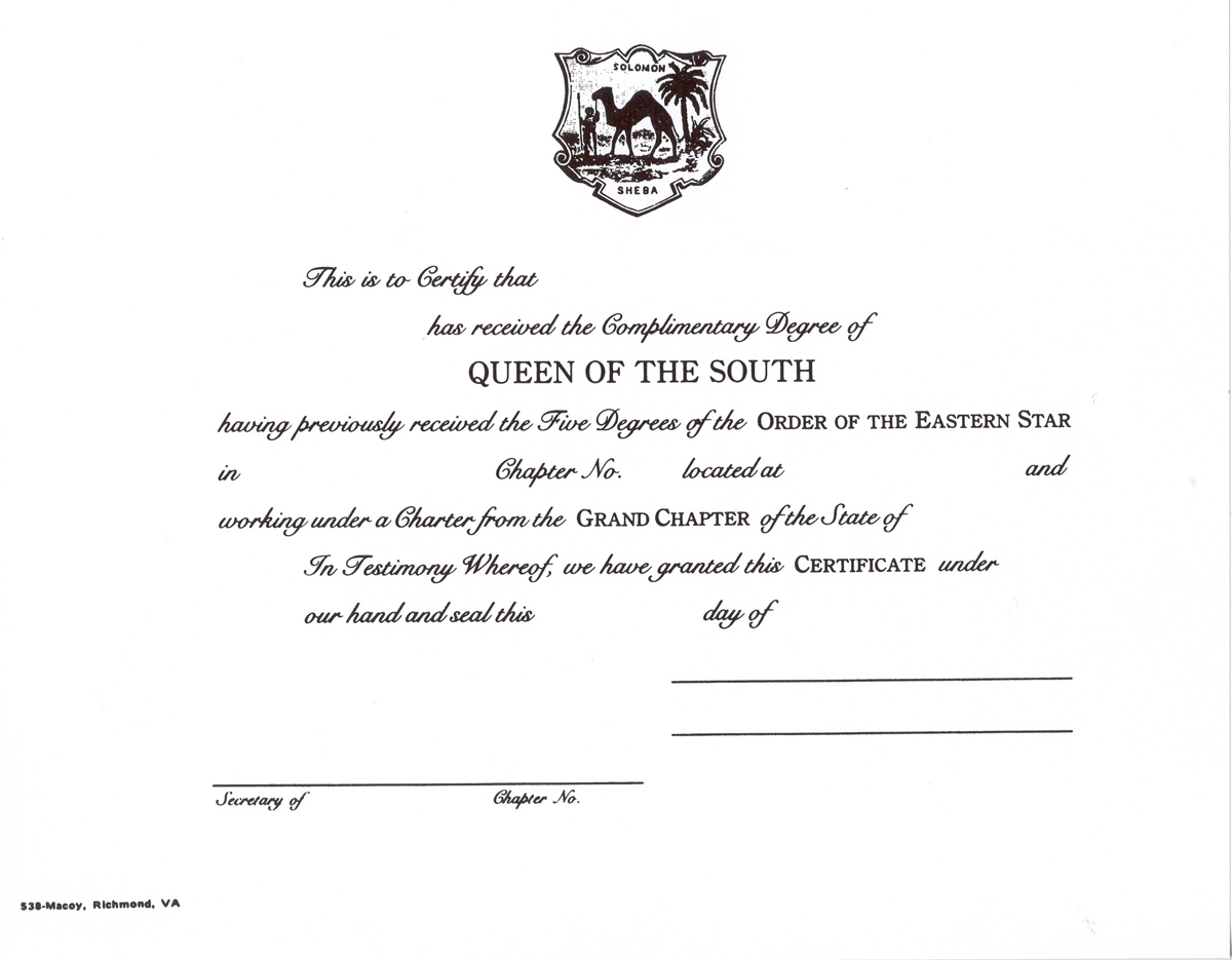 Queen of the South Certificate