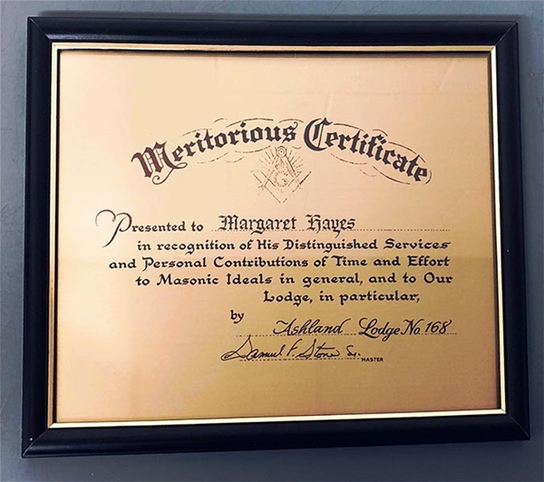 Meritorious Certificate on Brass Plate and Hardwood Frame
