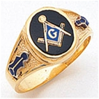 Masonic ring Round stone with S&C and "G" - 10KYG