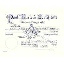 Masonic Past Master Certificate  F&AM