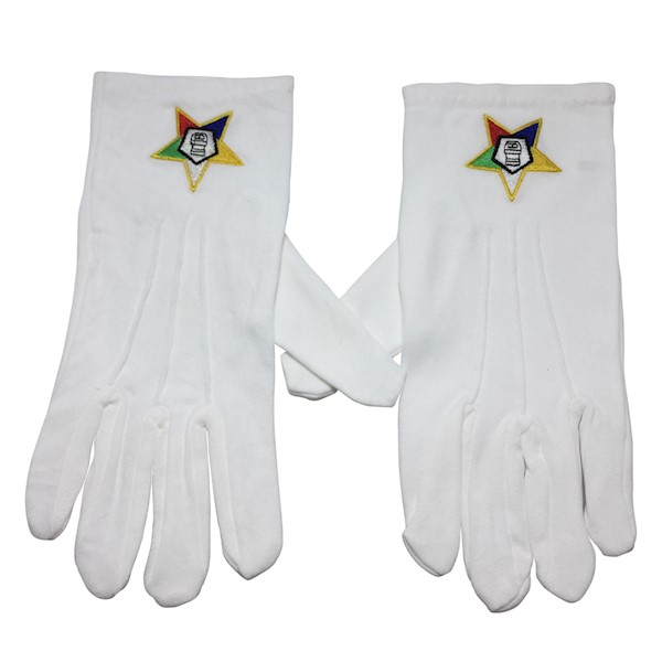 OES Brand New Masonic White Gloves with Embroidered OES Star ~ Medium Size ~ 