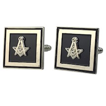 Masonic Cuff Links - Silver tone - Black