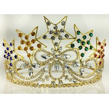 OES Crown w five stars gold tone colored rhinestones