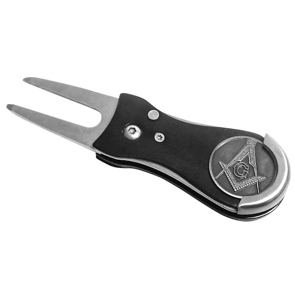 Black switch blade Golf Divot tool with Fraternal ball marker