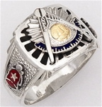 Past Master ring Square front, Compass & Quadrant with Sun - Sterling Silver
